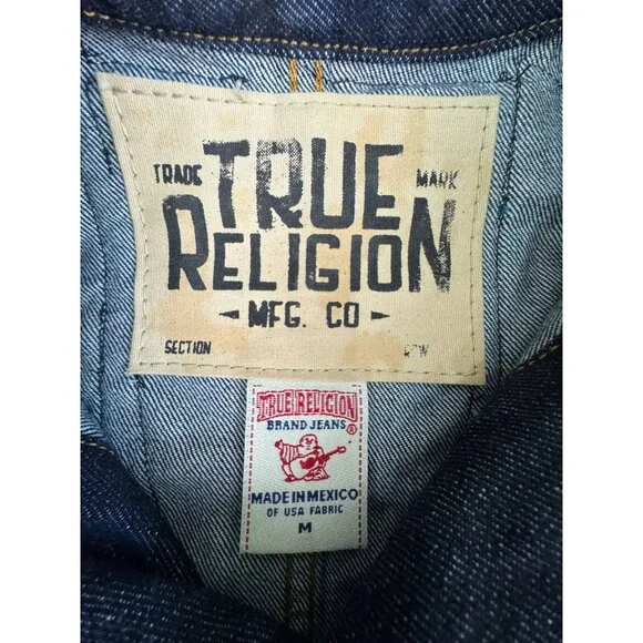 True Religion Womens M Denim CollarJacket Camden Blue Accent Embroidered - Picture 8 of 16